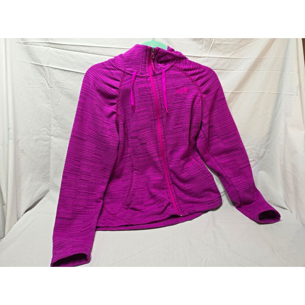 The North Face Women's Purple Full Zip Fleece Hoodie Pockets Logo Striped M/M